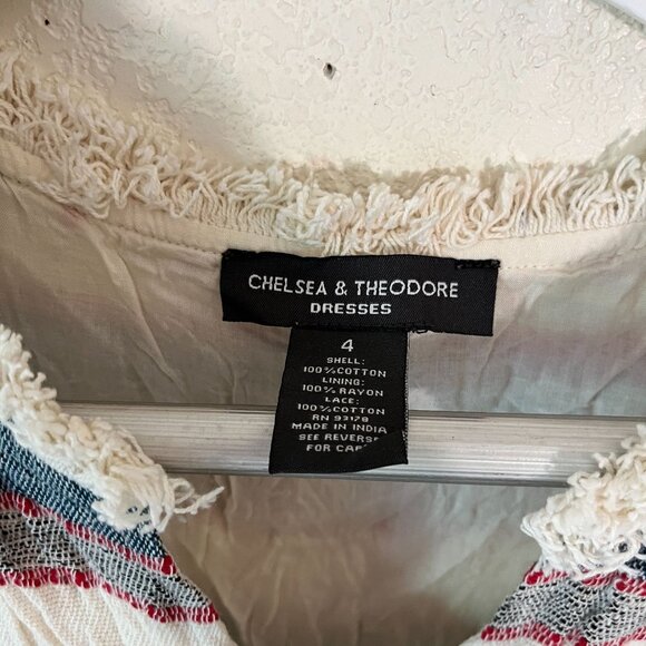 Chelsea & Theodore Womens Striped V-Neck Sleeveless Fringed Mini Dress Size 4 - Picture 3 of 9